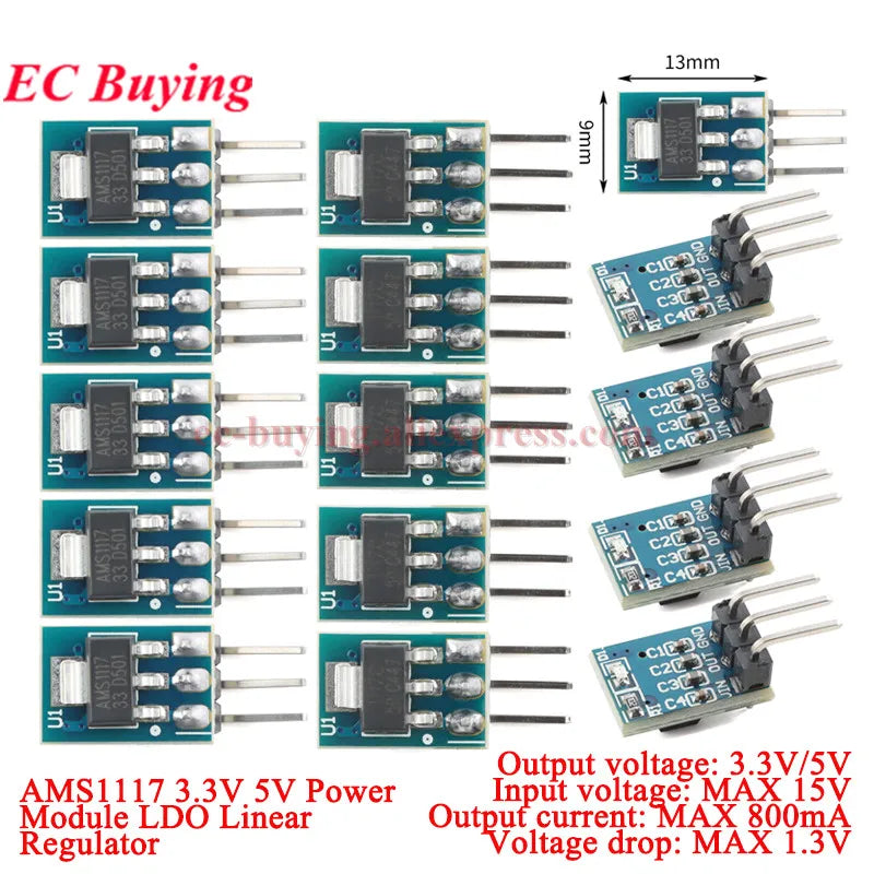 100Pcs/1pc AMS1117 3.3V 5V Power Supply Module AMS1117-3.3 AMS1117-5.0 LDO Linear Voltage Regulator Board 800mA PCB