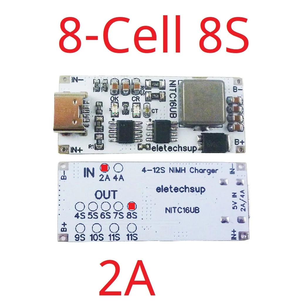 2A/4A 4-12 Cell NIMH Charger Module TYPE-C DC 5V Boost BMS CC/CV NiCd for 4.8V 6V 7.2V 8.4V 9.6V 10.8V 12V 13.2V 14.4V Battery