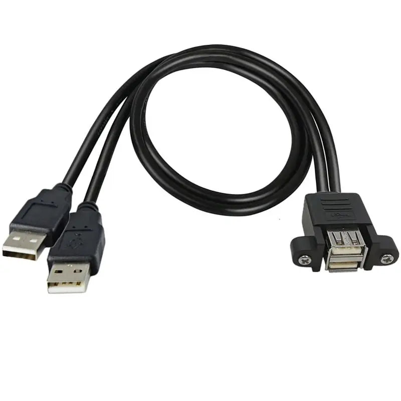 Motherboard 9-Pin to Dual Port USB 2.0 A Female With Ear Screw Hole Panel Data Extension Cable DuPont 2.0/2.54mm 9Pin Terminal