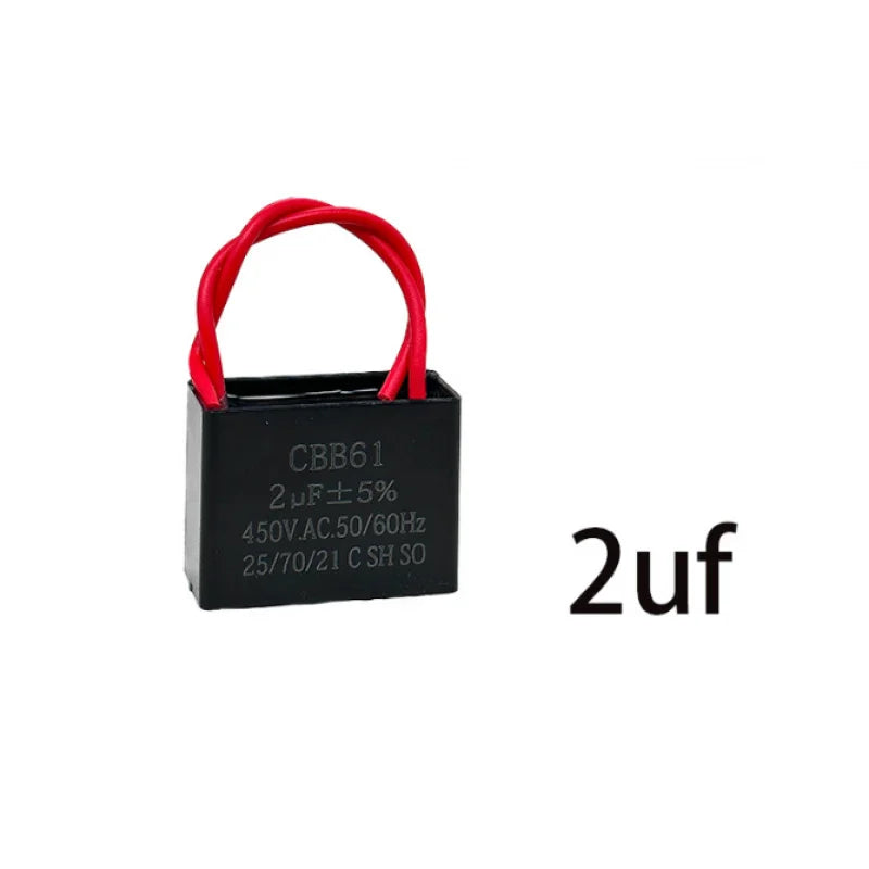 CBB61 Fan Start Capacitor 1.0/1.2/1.5/2.0/2.5/3.0/3.5UF 450V Universal for Ceiling Fans, Range Hoods, Water Pumps