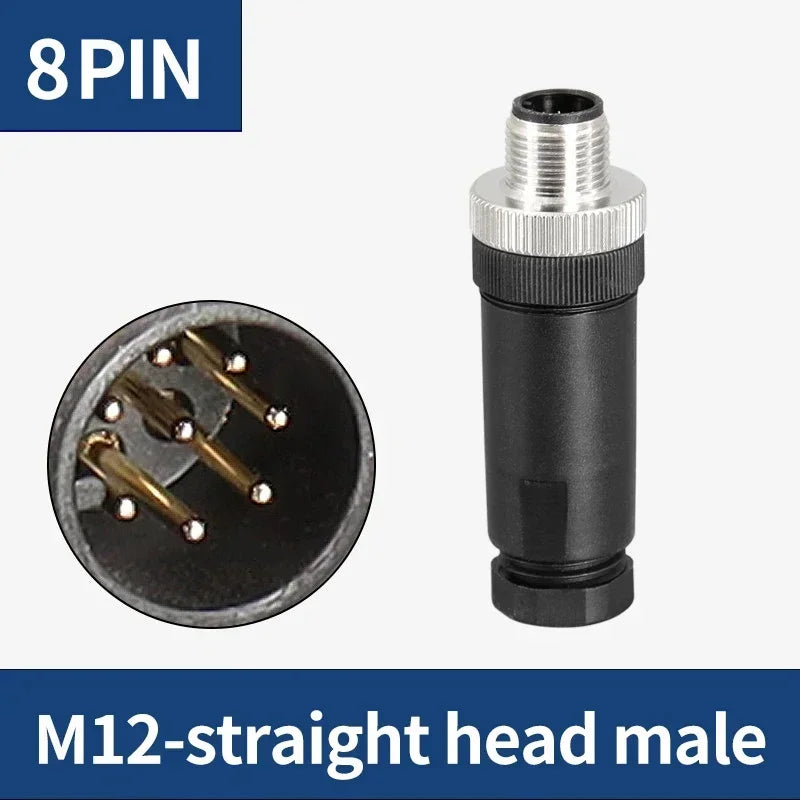M12 Waterproof IP67 Aviation Plug Socket 4 5 8 Pin Hole Needle Male Curved Straight Screw Solderless Power Connector PG7 Charger