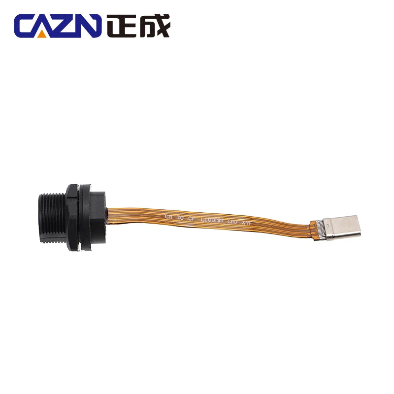 CAZN Waterproof IP67 IP68 Type C Female to Male PFC Flat Cable 3.1 Speed Threaded-type Type-C 3.1 10GB 3A 20V