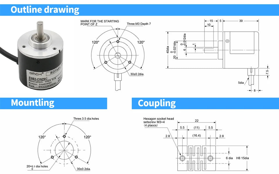 OMCH E6B2-CWZ6C Optical Rotary Encoder CWZ5G CWZ3E 5-24V 10~2500P/R 10 20 30 40 50 100 200 300 360 400 500 600 1000 1024 2500P/R