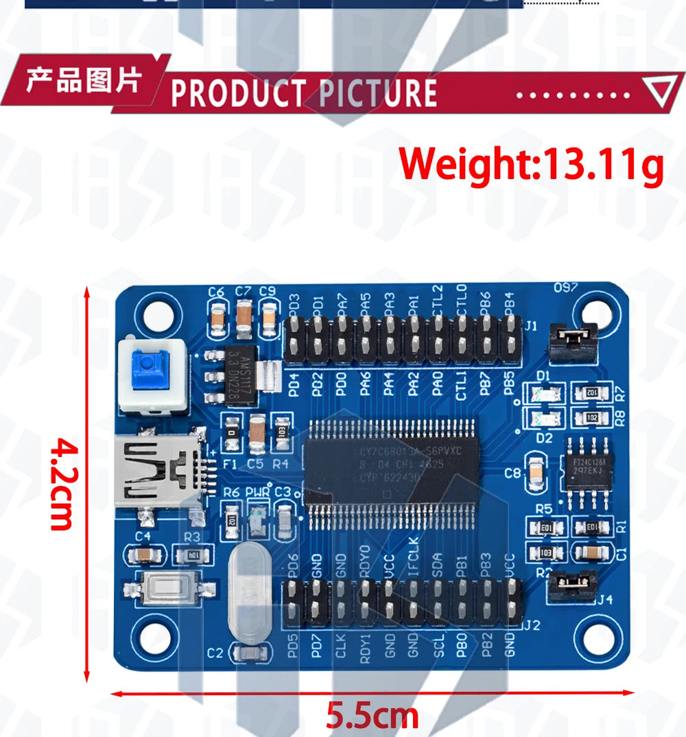 1~5PCS EZ-USB FX2LP CY7C68013A USB Core Board Development Board USB Logic Analyzer With I2C Serial SPI Interface Module Mini USB