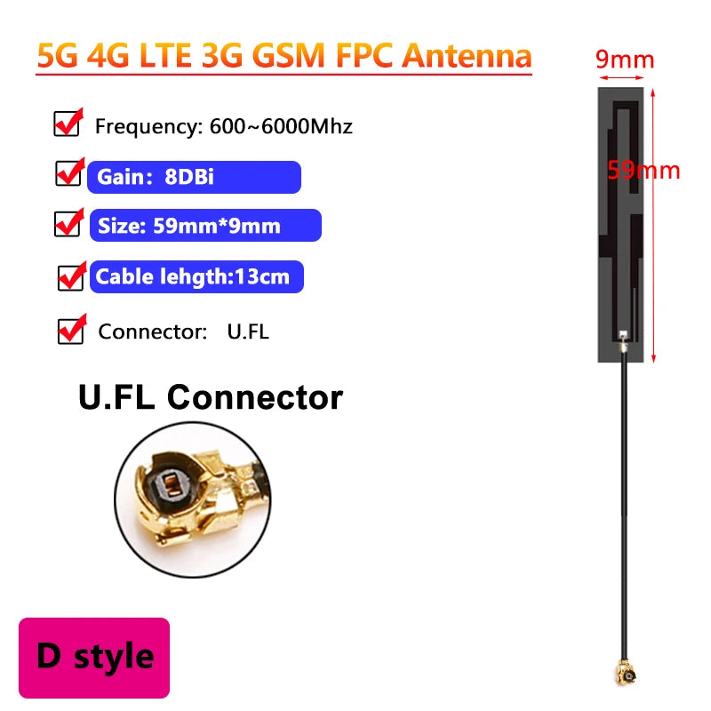 10PCS OEM Full Band 5G 4G LTE 3G GSM 600~6000Mhz WIFI built in PCB FPC Antenna Wifi antenna omnidirecational IPX/U.FL connector