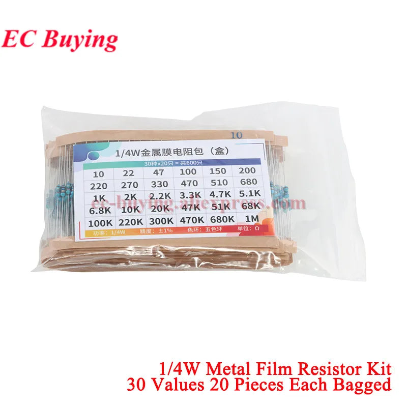 2600Pcs/150pcs 1/4W 1/2W 1W 2W 3W 5W Metal Film Resistor Assortment Kit 1% 0.25W 0.5W Resistance Set Electronic Components Kits