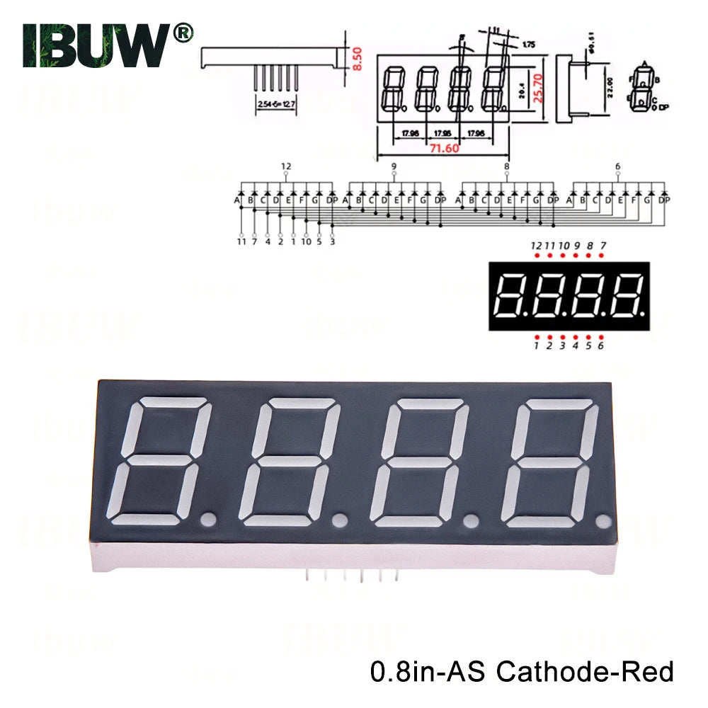2pcs 0.8inch Digital tube Common AnodeCathode Red 1 2 Bit digital Tube LED Display 7 segment 0.8 3 4