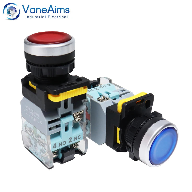 VaneAims 22MM FXB38 Plastic LED Light Push Button Switch 10A 12V 220V Momentary Latching ON/OFF Power Switch with Silver Contact