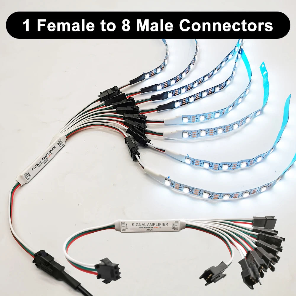 LED Strip Mini TTL Signal Amplifier Repeater 1 TO 2/4/8 For WS2812B WS2811 SK6812 3Pin RGB Addressable Pixel Light Module 5-24V