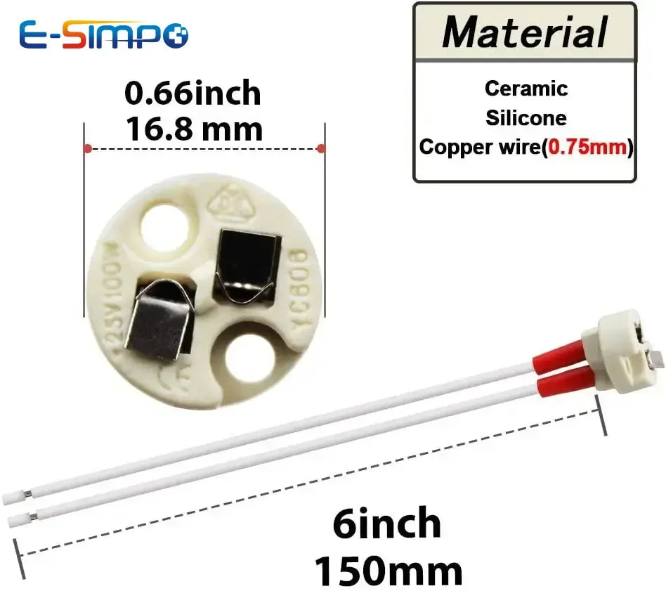 5/10/20/50Pcs MR16 Base Ceramic Socket Base with Silicone Cable for LED and Halogen Lamp MR11 G4 G5.3 GY6.35 Accessory 15cm
