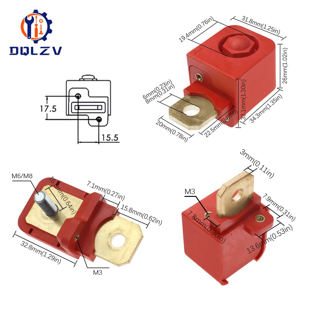 M6/M8 high current 300A power terminals square red/black for lithium battery inverter solar power terminals connectors