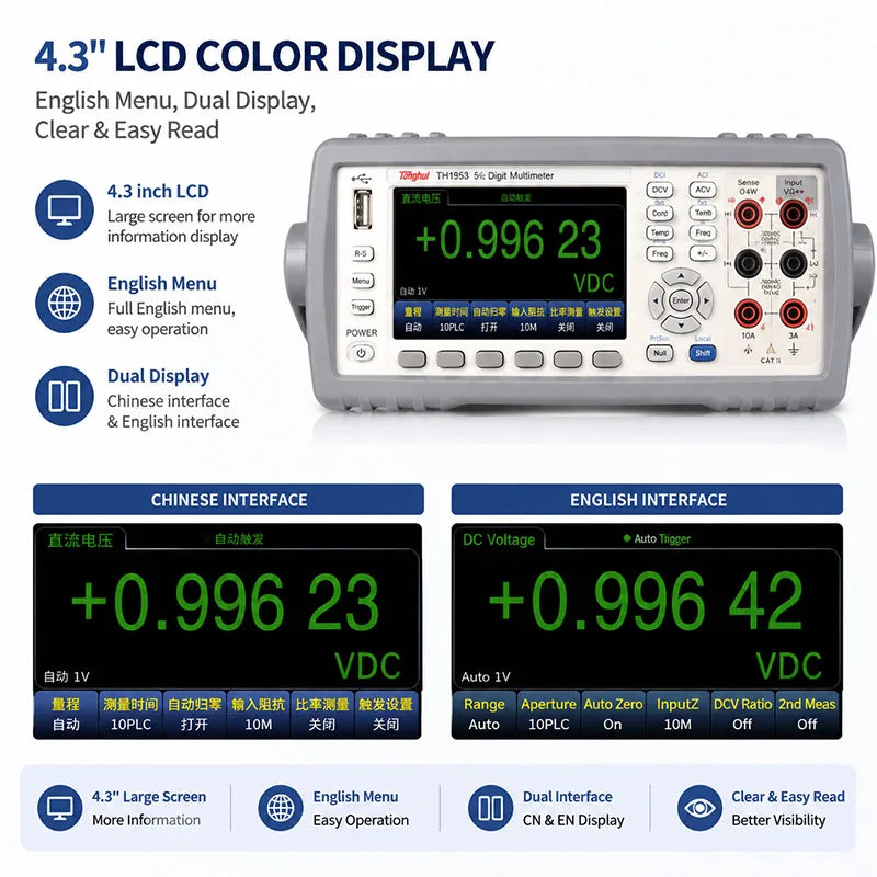 Tonghui TH1963A TH1953 6½ Digit Benchtop Multimeter, High Precision 1199999 Counts, True RMS USB RS232