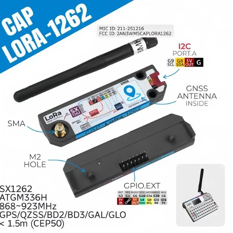 Cardputer Adv SX1262 LoRa Module M5Stack Cap LoRa-1262 868MHz to 923MHz SMA Antenna GNSS Global Positioning Support 1 Set