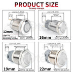 12/16/19/22/25/30/40mm Waterproof Metal Push Button Switch NO LED Light Momentary Latching Car Engine Power Switch  1NO1NC