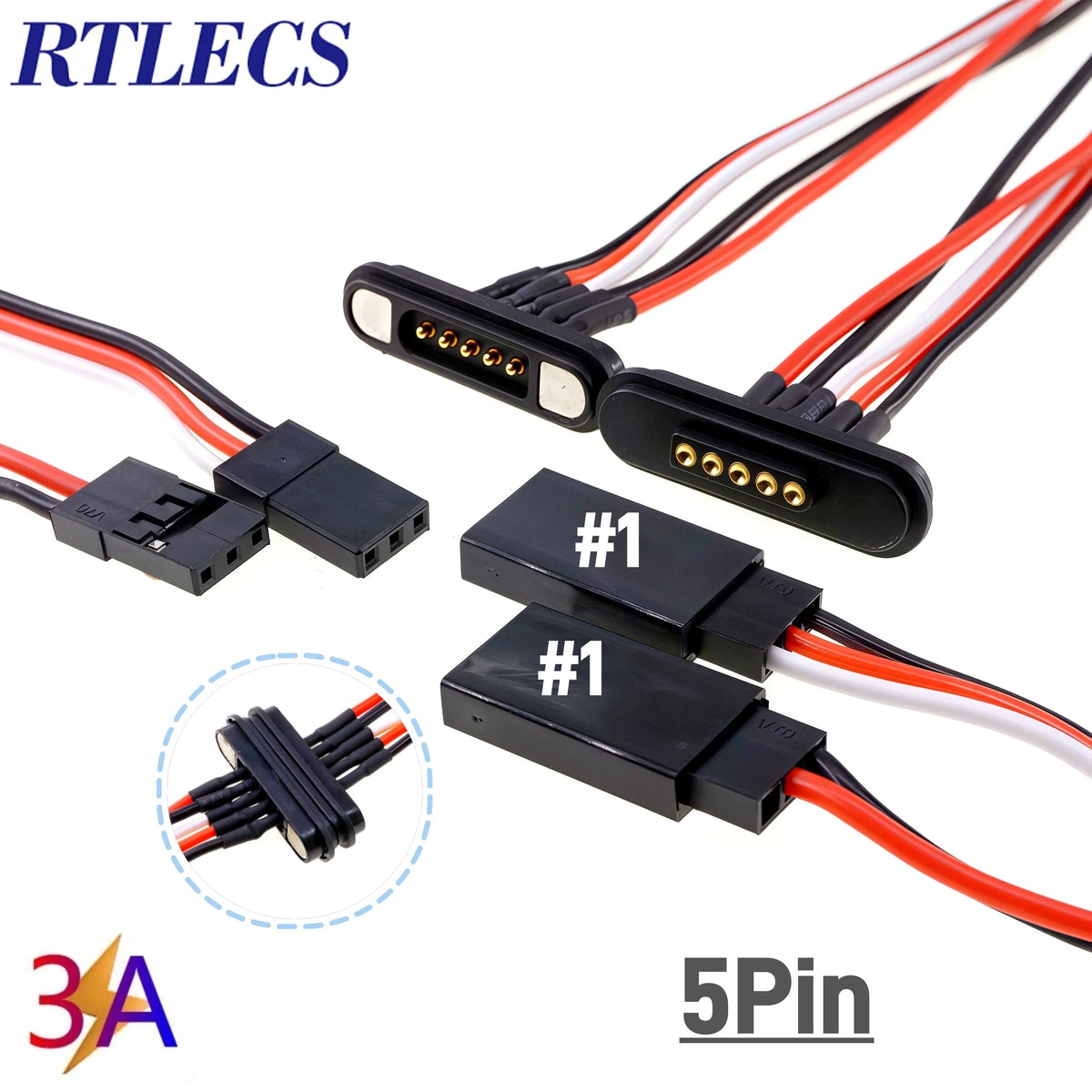 3A Magnetic Spring Loaded Pogo Pin Connector 24VDC LED Snap-on JST SM JR Servo Extended Cable 5/6/7/8/9 Pin Male Female Blind