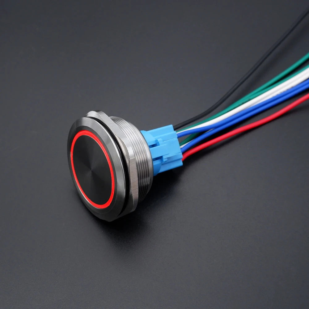 40mm Metal Push Button Switch Power LED Light Waterproof Reset Self-locking Latching Start Stop Switch On Off 2NO2NC With Wire