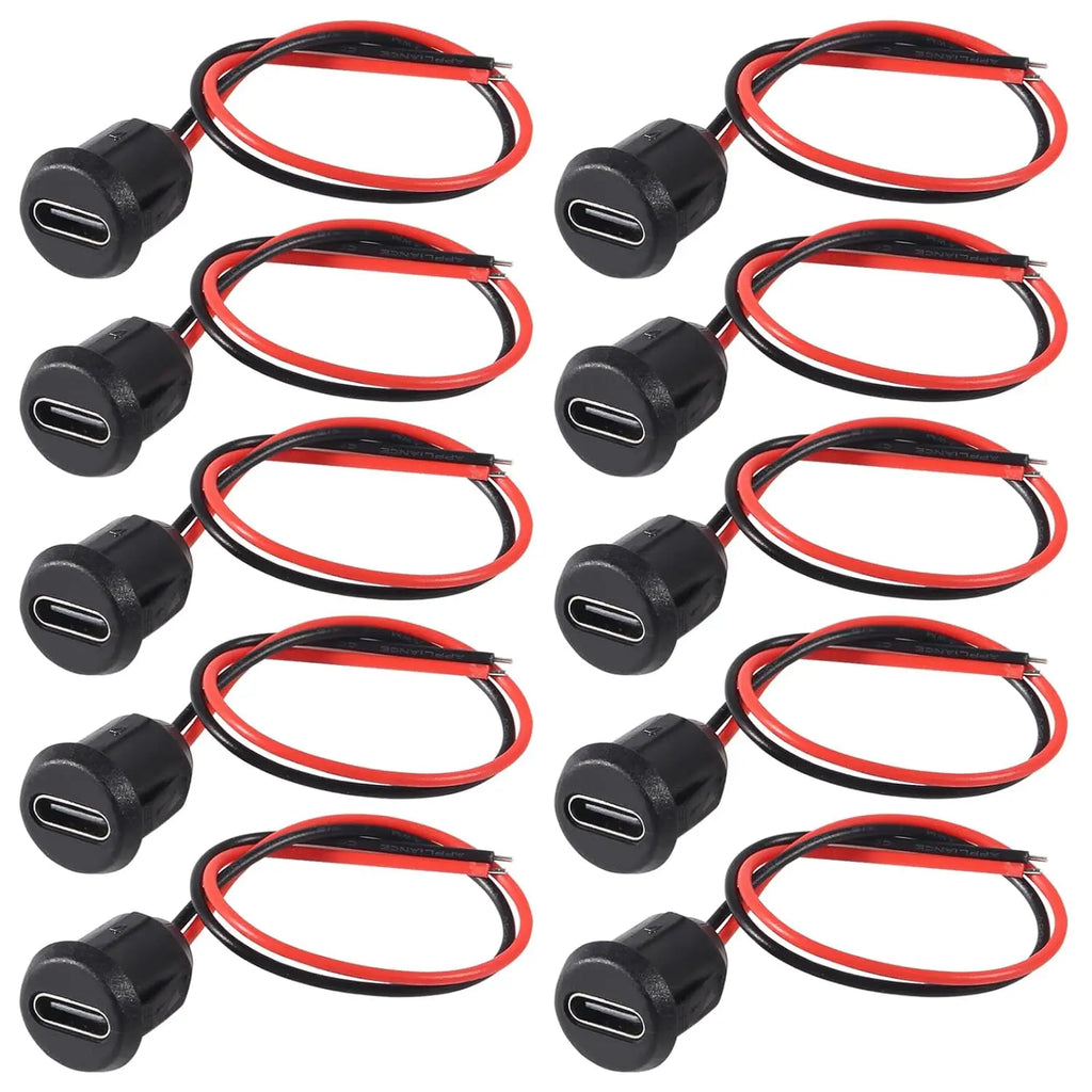 10pcs Type-C Female 2P Direct Crimp USB Female Chassis C Connector Jack Female Charging Port Waterproof with Card Buckle