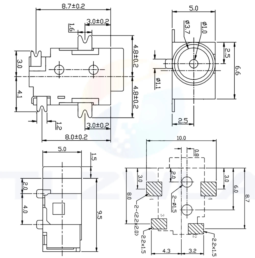 10PCS DC031A DC Power Supply Jack Socket Female Panel Mount Connector 3.5mm 1.35mm DC-031A 3.5*1.35
