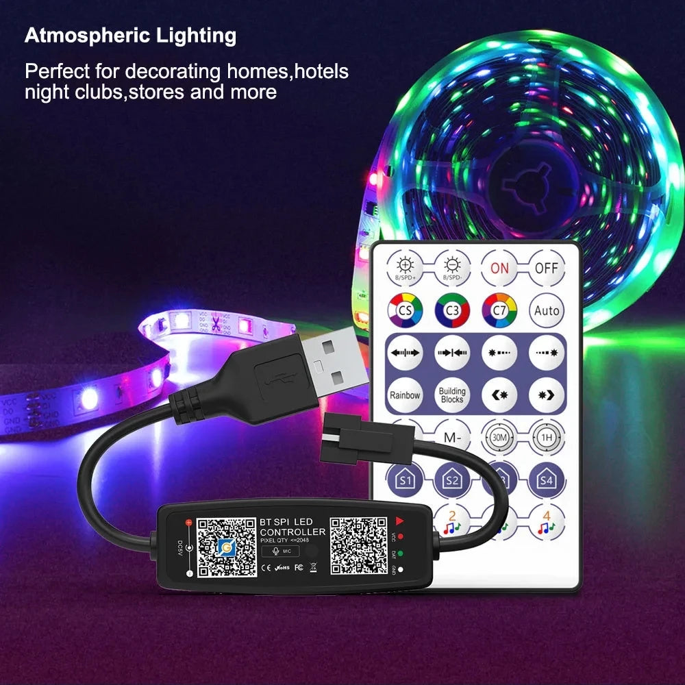 WS2812B LED Strip Bluetooth Wifi Music Controller Kit Individually Addressable Smart RGB LED Tape 30/60/74/96/144Leds/m USB DC5V