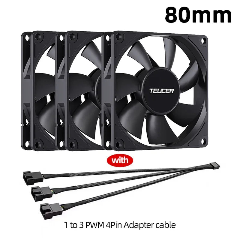 TEUCER 8015 Computer Case Fan 80mm/92mm 4-pin PWM High Airflow Ultra-thin Cooling Fan 1200-3000RPM Cascadable FDB Bearing Fan
