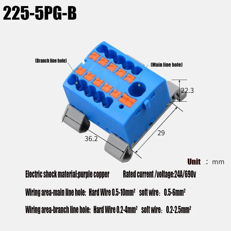1PC 225 Series Fixed Modular Wire Connectors Compact Splicing Lighting Push-in Multi Link Terminal Block 1 In Multiple Out