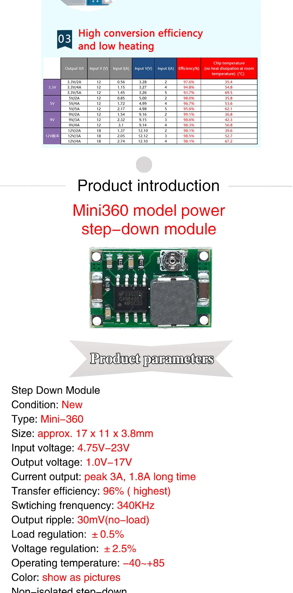 3A 5A 8A DC-DC Buck Step-down Power Supply Module 5V-12V 24V to 5V 3.3V 9V 12V Fixed Output High-Current MINI560