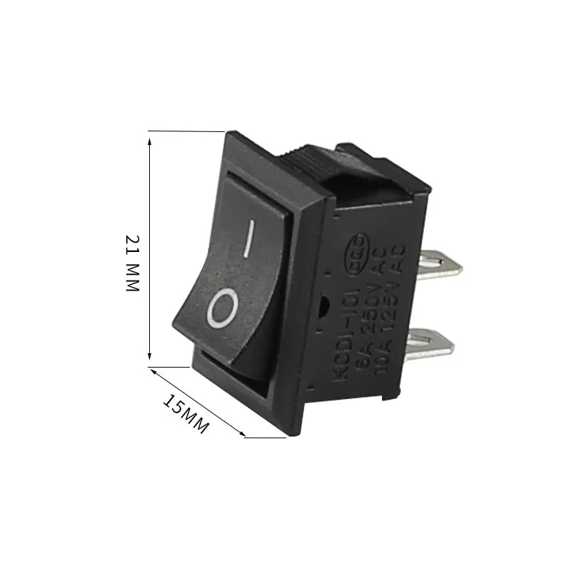 5/20/100PCS KCD1-101 6A 250V 10A 125V Rocker Switch 2 Pin Car Boat Switch ON/OFF Rocker Toggle Switch Black 15X21mm