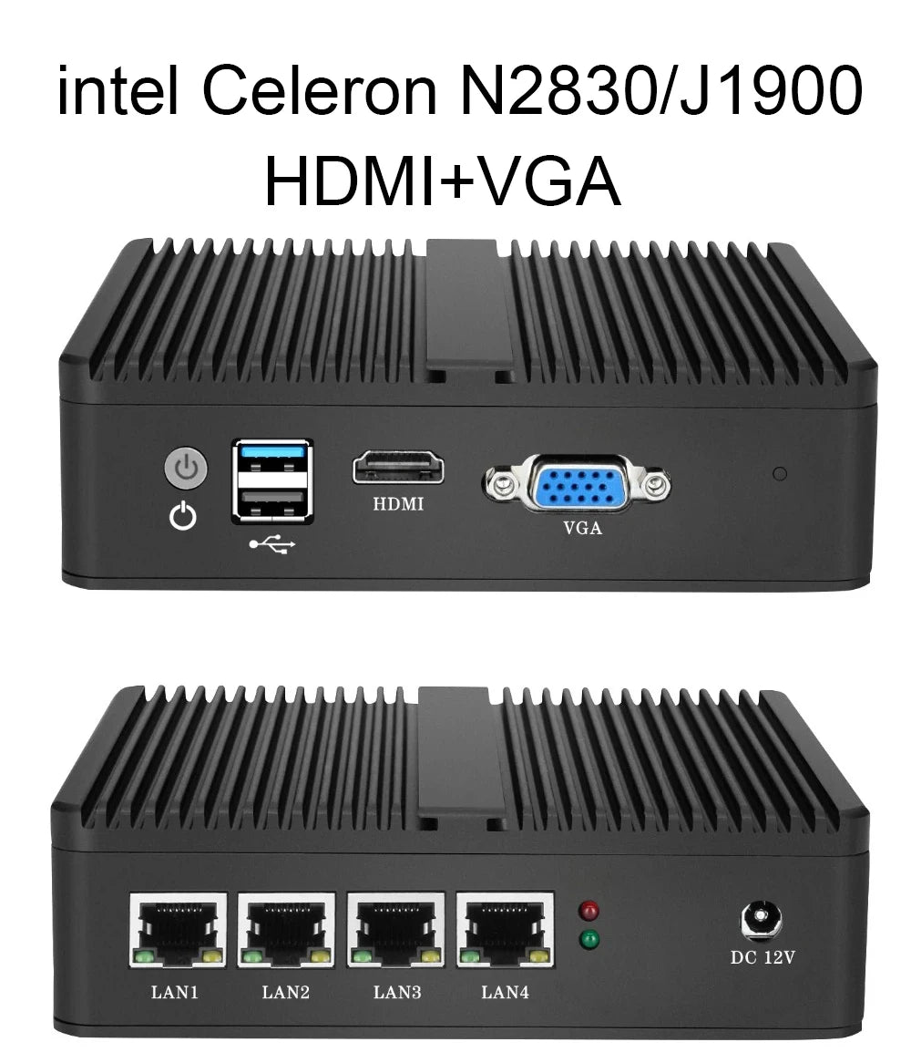 4 Ethernet Mini PC Intel N100 N2830 J1900 J4125 N5105 CPUs X86 Firewall Router Pfsense OPNSENSE Windows Linux Virtual Machine