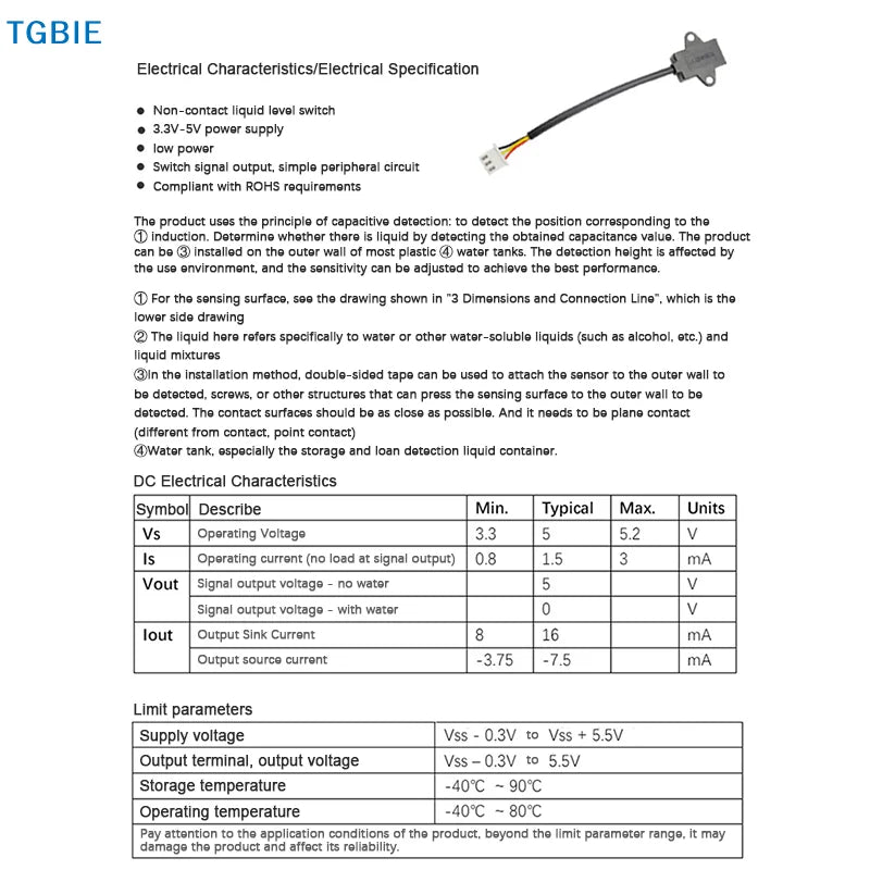 [TL]Non Contact Water Level Sensor Capacitive Liquid Level Sensor Liquid Detection Switch Controller Water Level Detector Tool