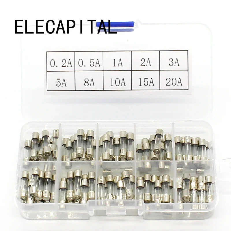 Promotion! 100Pcs Set 5x20mm Quick Blow Glass Tube Fuse Assorted Kits,Fast-blow Glass Fuses