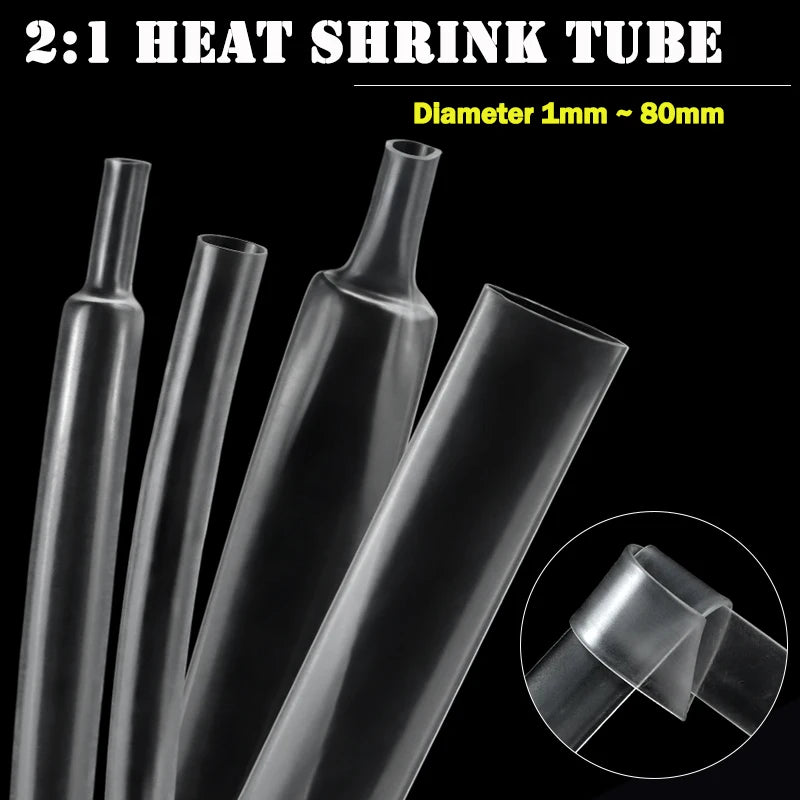 1-25M 2:1 Heat Shrink Tube Clear Dia 1mm ~ 80mm Polyolefin PE DIY Cable Repair Shrinkable Tubing Case Sleeve Wire Sheath Wrap