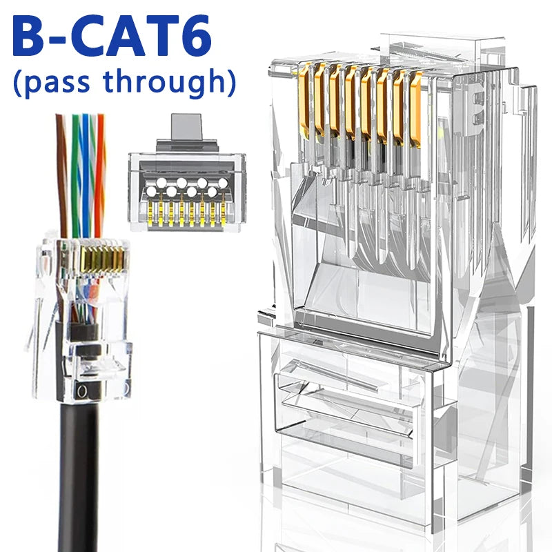 D-Sunty Rj45 Connector CAT5e CAT6 Pass Through Network UTP 8P8C Modular Pass Through Plug For Ethernet Cables