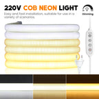 Dimmable Switch 220V COB LED Strip Neon Light Dimmer Power Kit Waterproof 3000K 4000K 6000K 288LED Kitchen Room Decor Flex Lamp