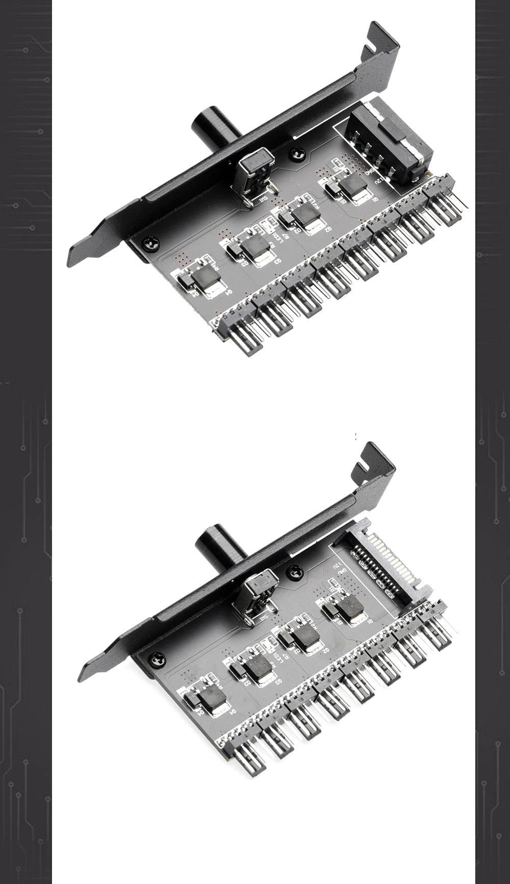 Computer Case 3Pin/4Pin Fan Hub PWM Controller SATA / Molex Splitter PCI Slot External Buttons for Easy Speed Adjustment