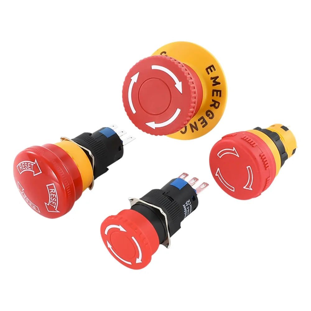 16mm Plastic Emergency Stop Switch Self Locking Latching Button Red Mushroom Head Switch for Equipment Lift Elevator Latching