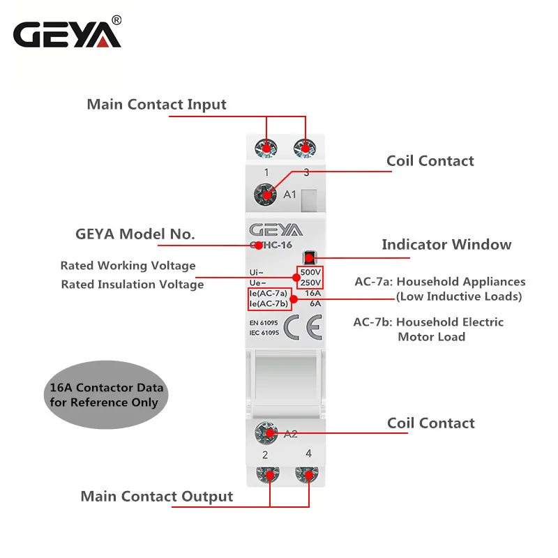 GEYA GYHC 2Pole 100A Modular Contactor 2NO 2NC 1NO1NC 220V Automatic Household Contactor Din Rail Type ICT 50/60Hz