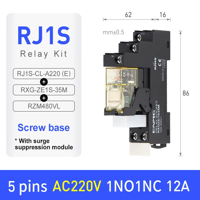 Thin-Flat Intermediate Relay 1NO1NC/2NO2NC 8A 24VDC | Compatible with  RJ1S-CL-D24 & RJ2S-CL-D24 | DIN Rail Relay for Contro