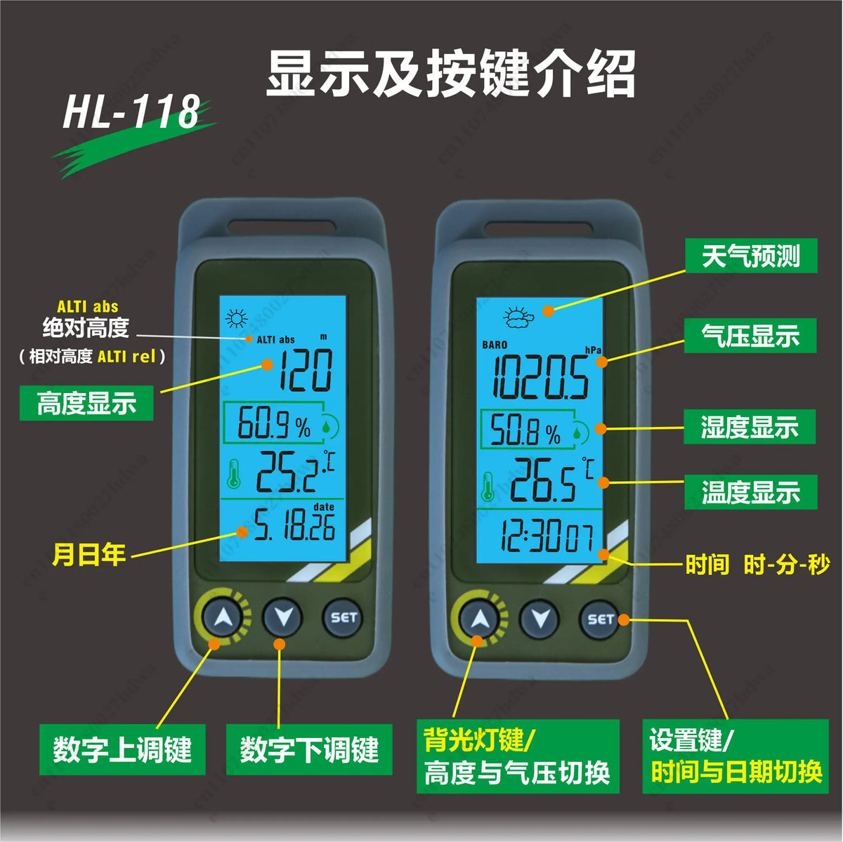 Thermohygrometer Altitude Meter Multifunctional Thermometer Barometric Pressure and Temperature Measurement