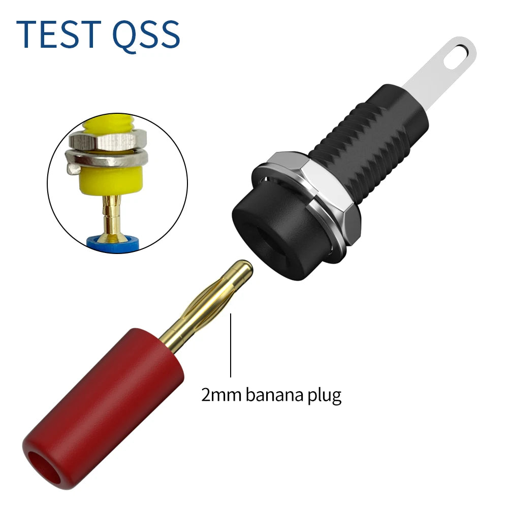 QSS 10pcs 2mm Banana Socket with Spring Tabs Banana Plug Jack  Panel Socket Electrical Connector Terminal DIY Parts