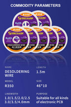 MECHANIC R350 Low Residue Solder Wick 1.0/1.5/2.0/2.5/3.0/3.5/4.0mm Pure Copper Tin Absorption Braid Electronics Repair Cleaning
