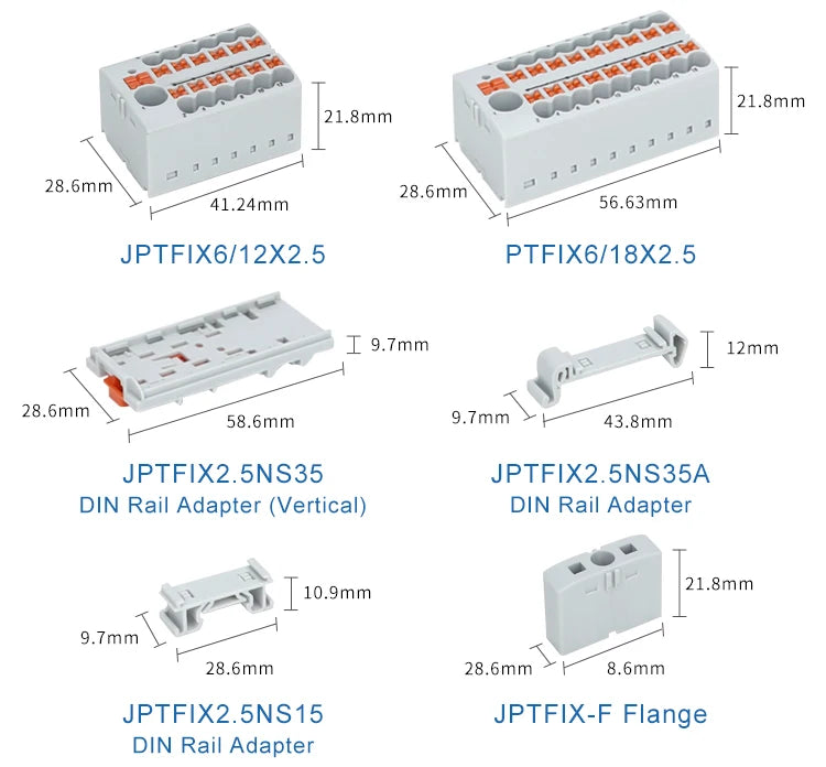 Distribution Block PTFIX 2.5mm² 2/4/6/7/12/13/18/19 Connection Push-in Electric Power Terminal Block Connector Mount on Din Rail