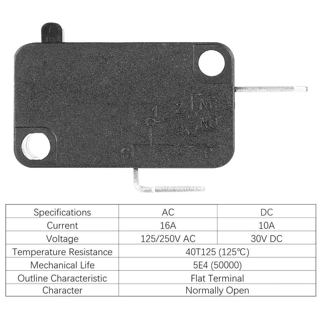 10Pcs Normally Close Micro Limit Switch Replacement 16A Snap Spdt for Microwave Oven Washing Machine Rice Cooker Freezer Button