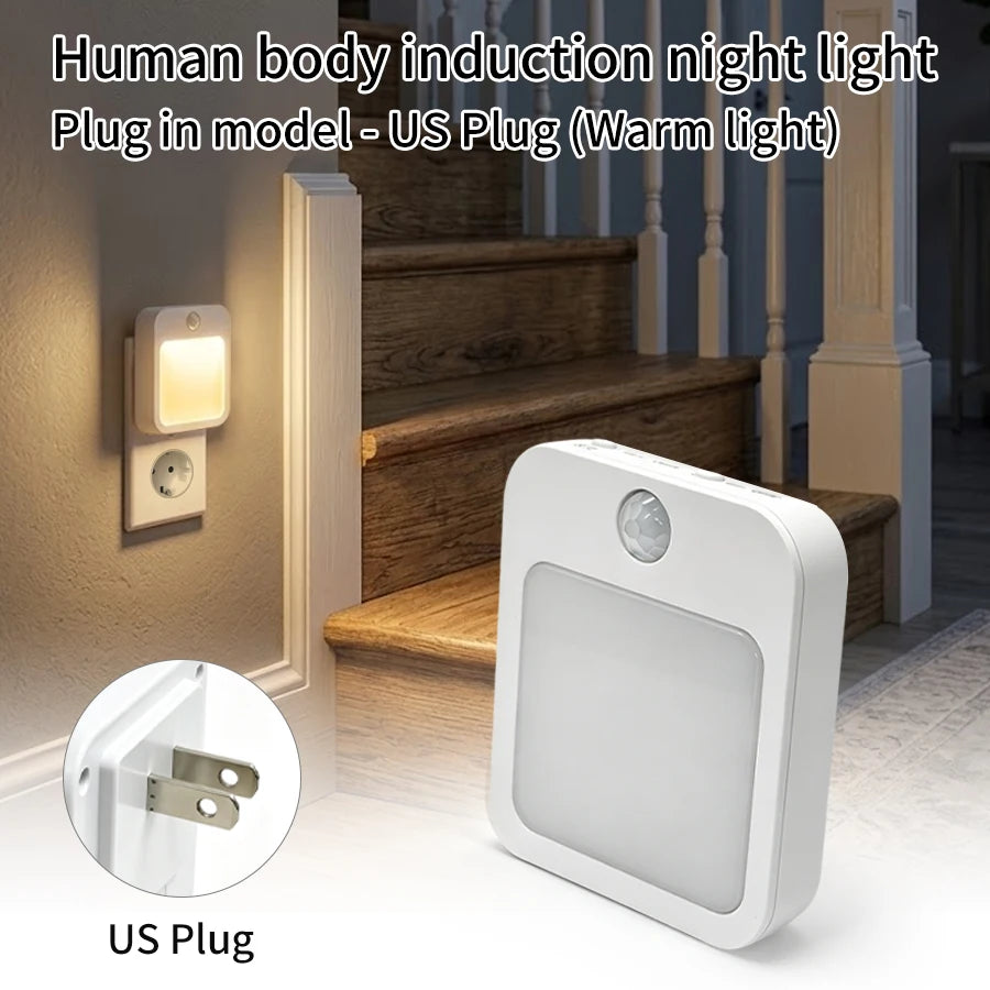 Motion Sensor Plug in Night Light 5 Brightness Dimmable LED Lamp for Bedroom Hallway Stairs Lighting 100-240V