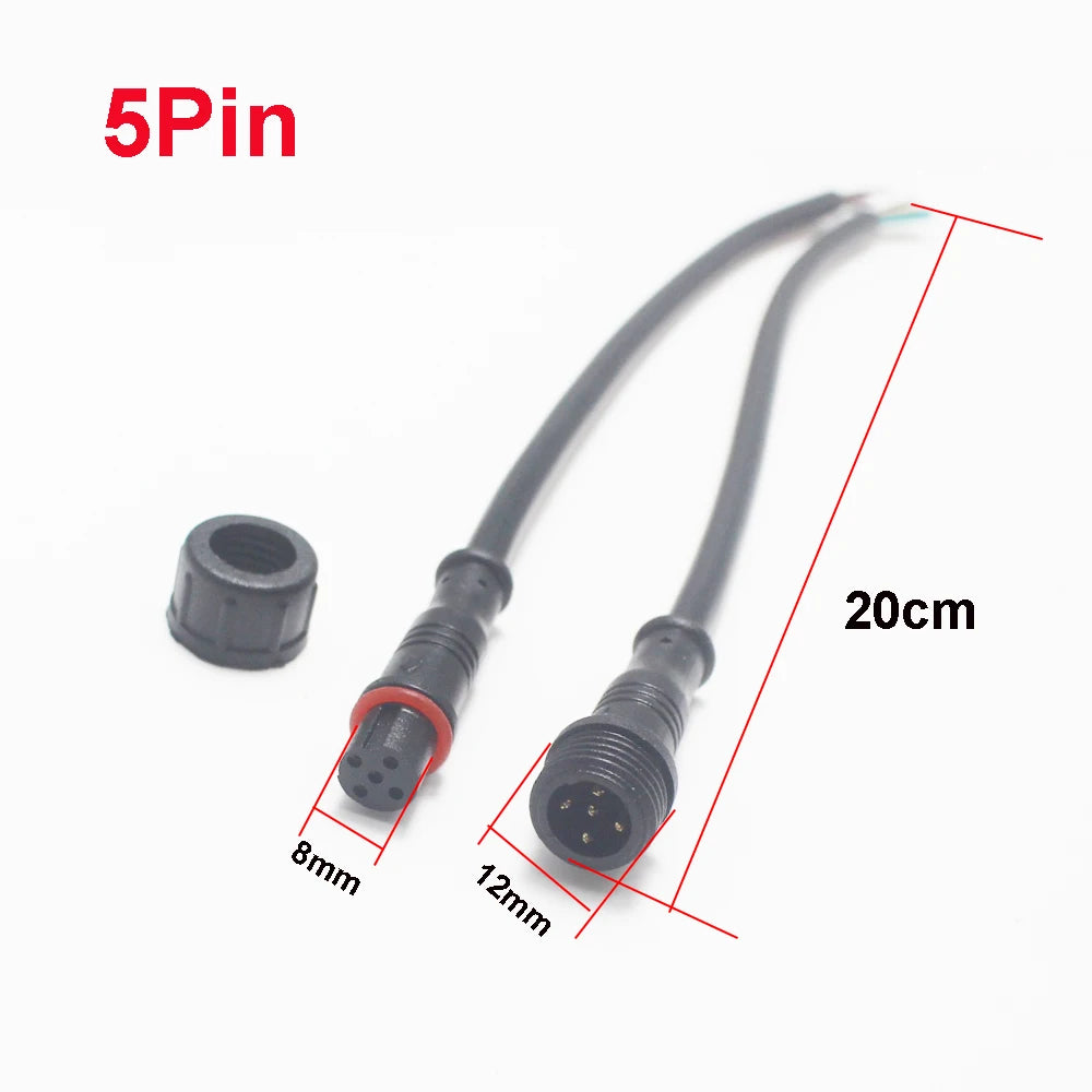 1Pair M12  2 3 4 5 Pin Waterproof IP65 Cable Wire Plug for LED Strips Male and Female Jack 20cm Lengh Connector Small Size Head