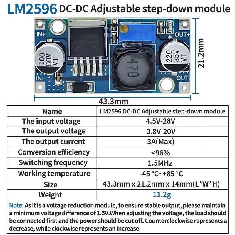 1PCS LM2596 DC to DC Buck Converter 3.0-40V to 1.5-35V Power Supply Step Down Module