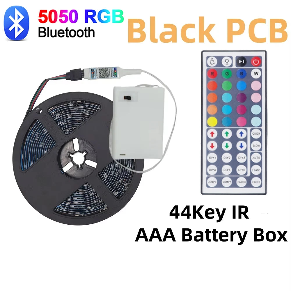 5V LED Strip Lights RGB 5050 3AA Battery Powered Flexible LED Light Strip with Remote Control for TV Backlight Bars Cabinets