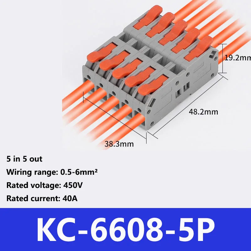 Fast Wire Connectors Universal Compact Terminal Block 6mm2 DIN Rail type Terminal 2 3 4 5 Pin Push-In Terminal Block With Lever