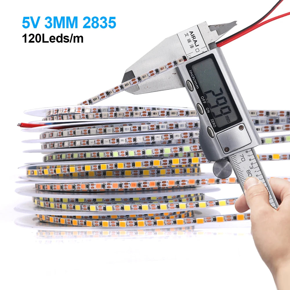 5V 2835 LED Strip Light 3mm 5mm 8mm PCB Width 120Leds/m Flexible LED Tape Ribbon Diode USB/2PIN Wire Led Lights for Room Decor