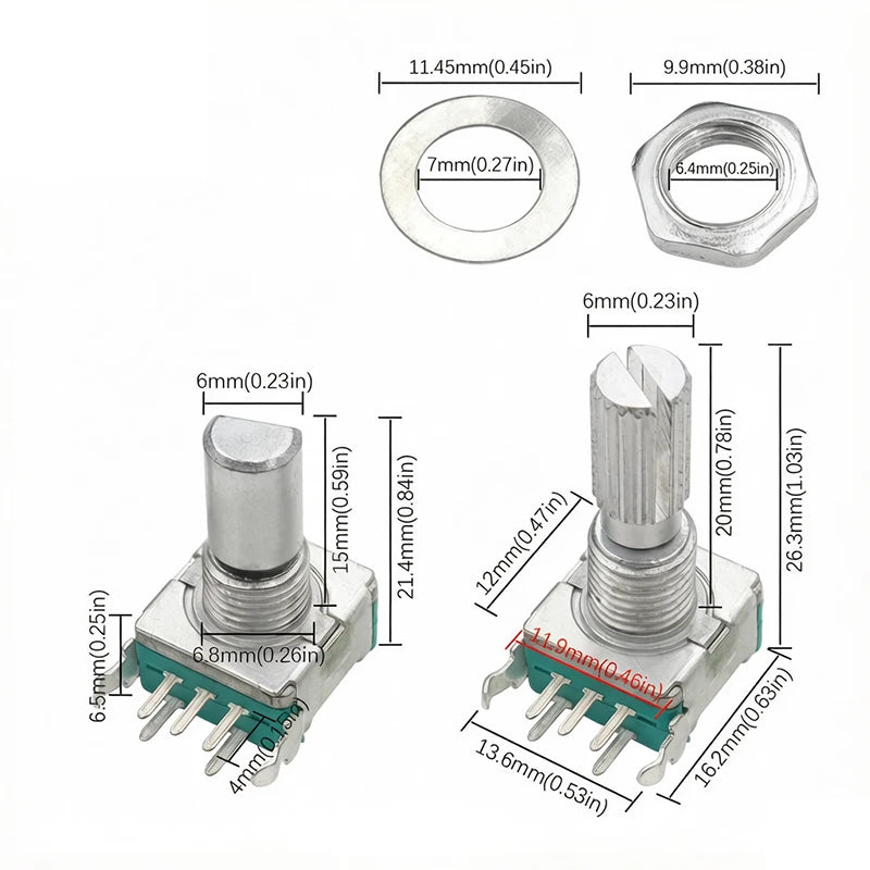 5PCS EC11 Rotary Encoder 5‑Pins Rotary Code Switch With Push Button 15mm / 20mm Half‑shaft Plum‑shaft