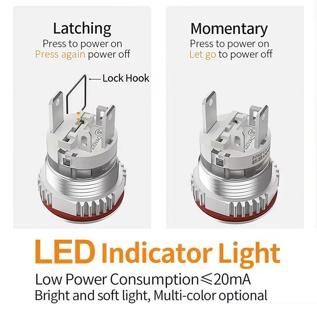 LANBOO 16mm High Current 16A High-Power Metal Push Button Switch 12V110V 24V 220V LED Light Latching